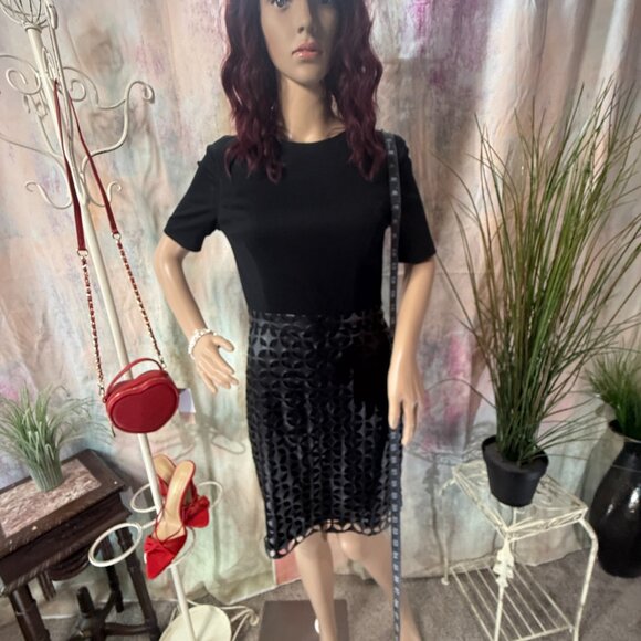 📌Cynthia Steffe Mix of Materials Laser-Cut Faux Leather Mini Dress - Picture 7 of 15